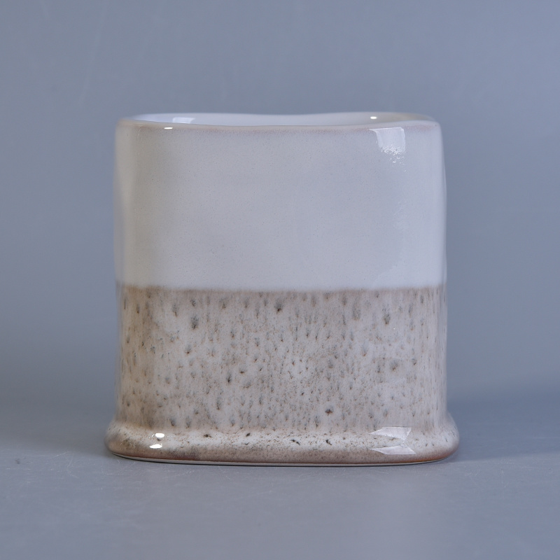 Handpainted White and Grey Brush Candle Holder with Reactive Glazing 