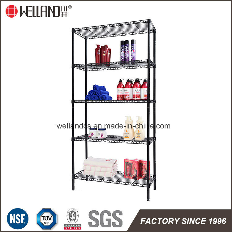 Beauty Salon or Bathroom Used 5 Shelf Black Epoxy Coated Metal Storage Wire Rack Unit for Sale