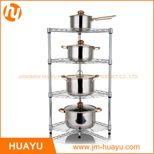 4 Tier Chrome Metal Display Shelving Corner Rack