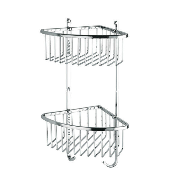 Chromed Plated Bathroom Removable Corner Shelf Triangle Rack with Two Tier