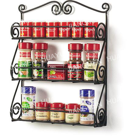 Black 3 Tier Kitchenware Kitchen Rack Scroll Wall Mount Spice Rack