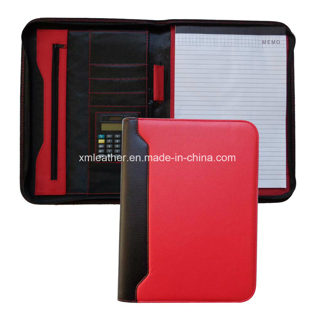 Color Matching PVC Leather Folio Case with Zipper Around