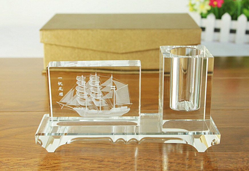 Crystal Business Set for Corporate Gifts Crystal Pen Holder