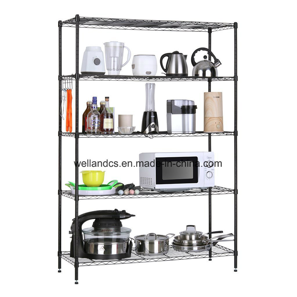 Black Powcder Coated Metal Wire Shelving 5 Tier Adjustable Utensil Storage Kitchen Rack