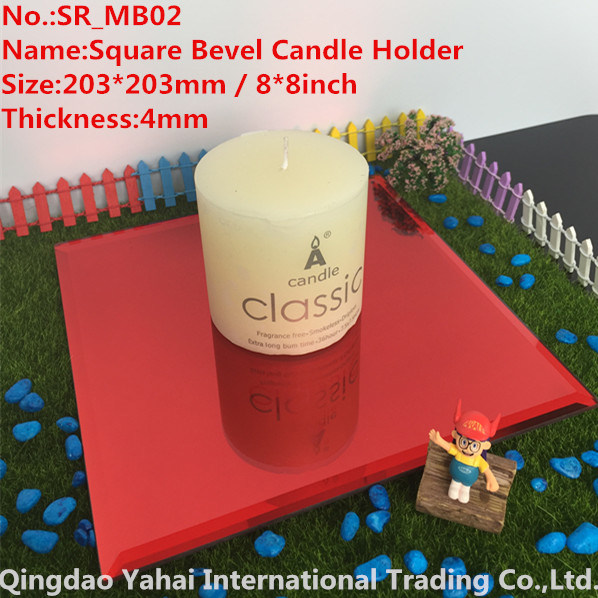 4mm Red Bevel Glass Mirror Candle Holder