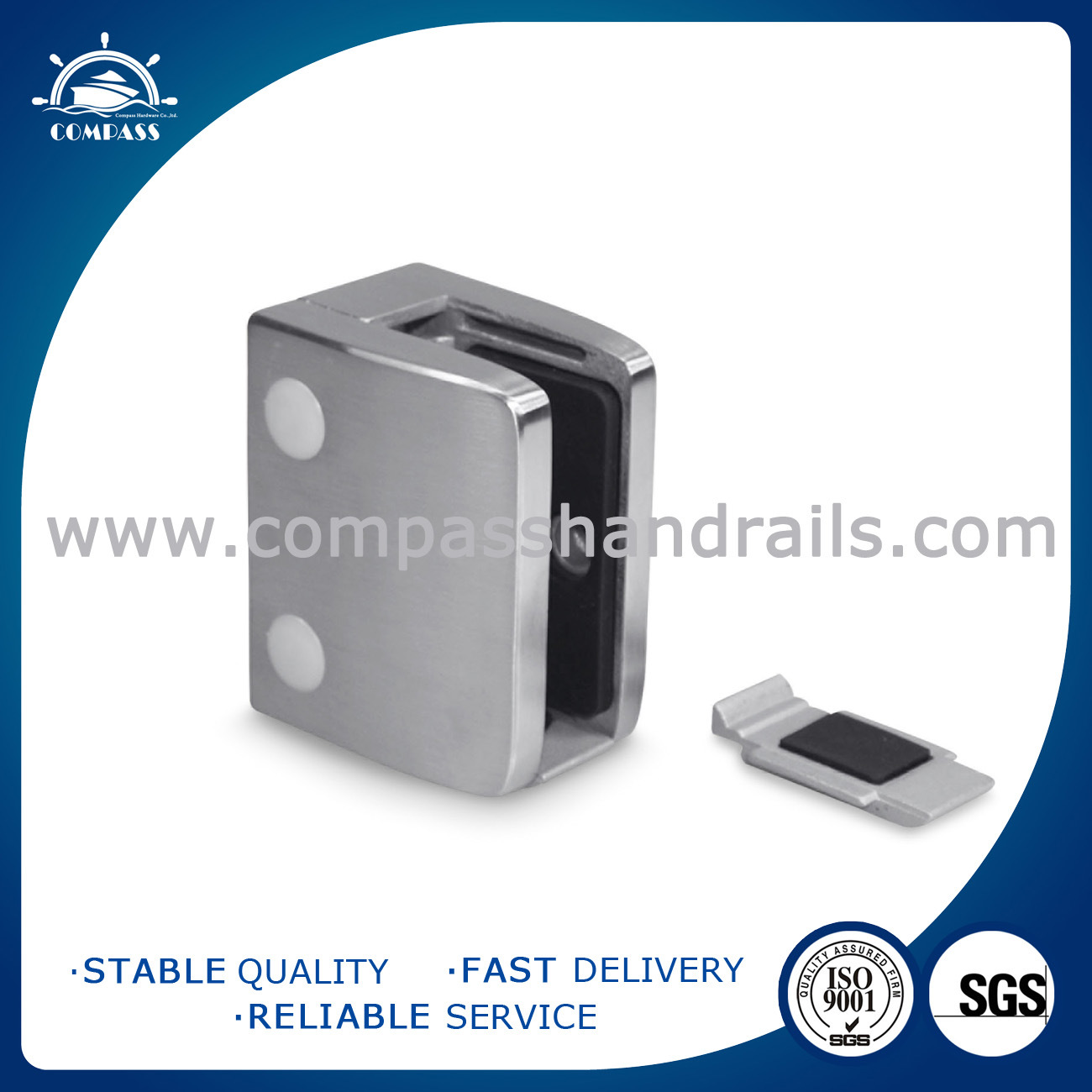 Stainless Steel Square 55*55mm Glass Holder with safety Plate