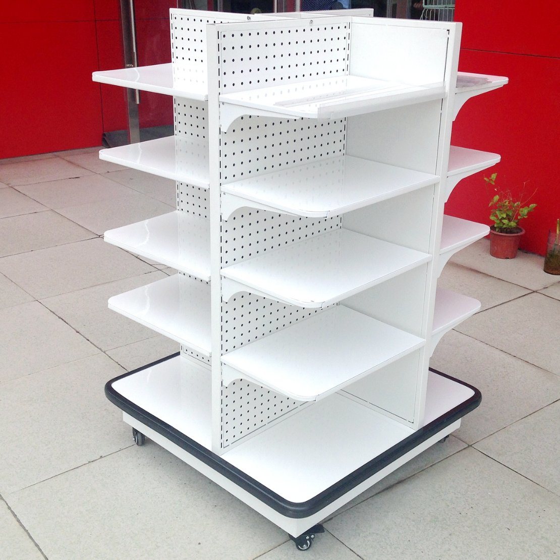 Four Sided Display Shelf with Wheels