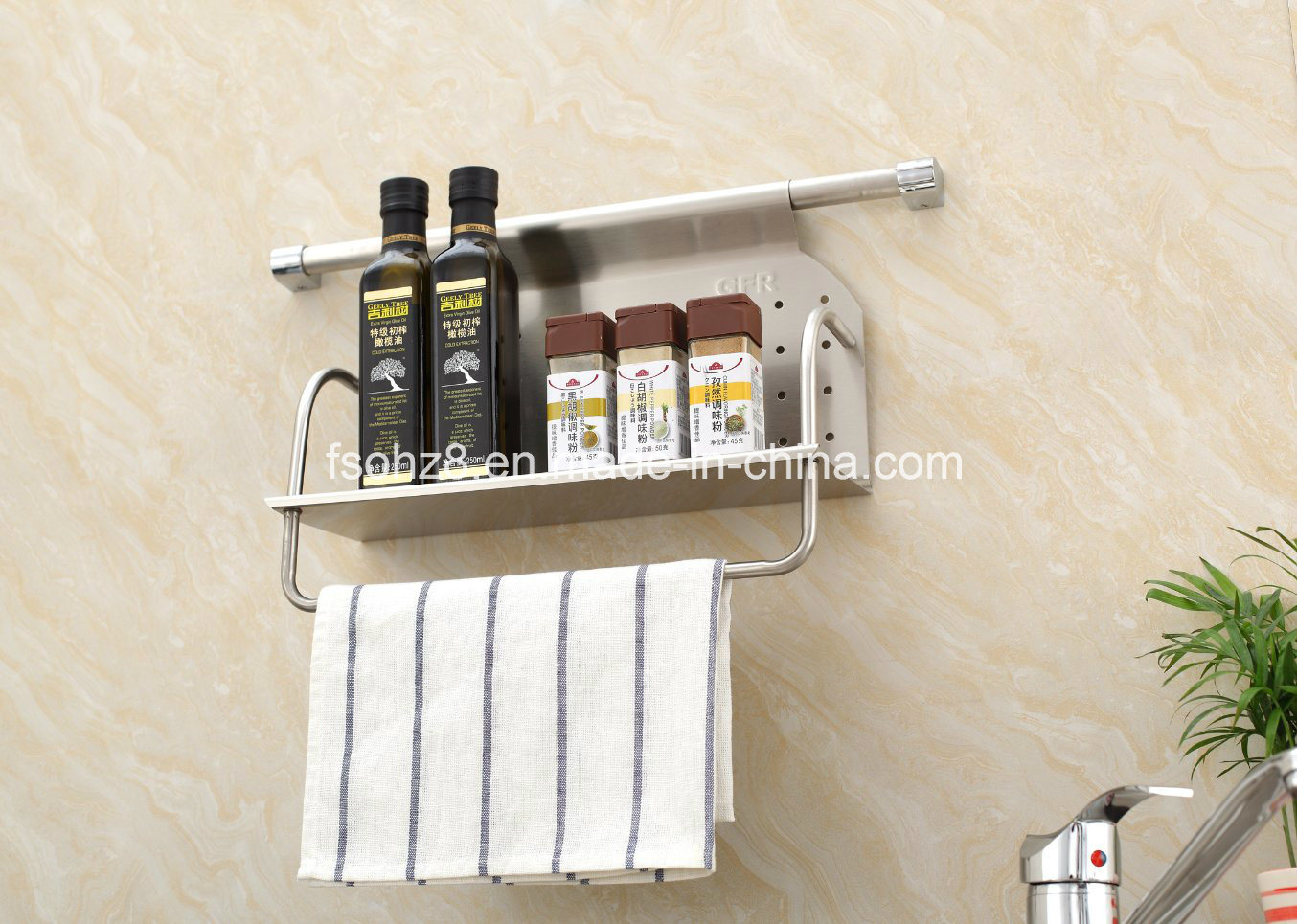 Wall Hanging Stainless Steel Kitchent Single Layer Holder with Towel Rack Gfr-310