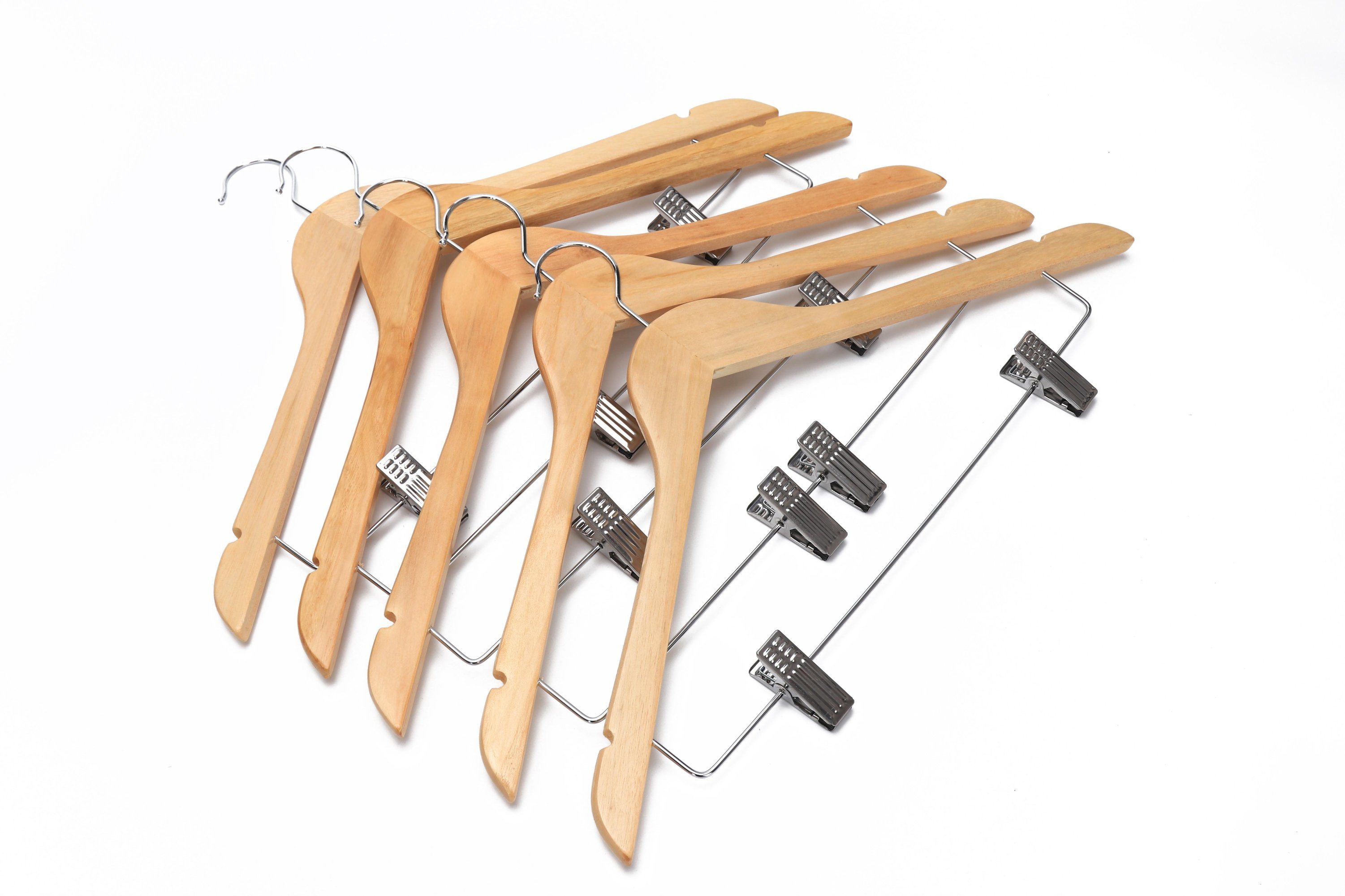 New Fashion Gold Wooden Clothes Hanger with Clips