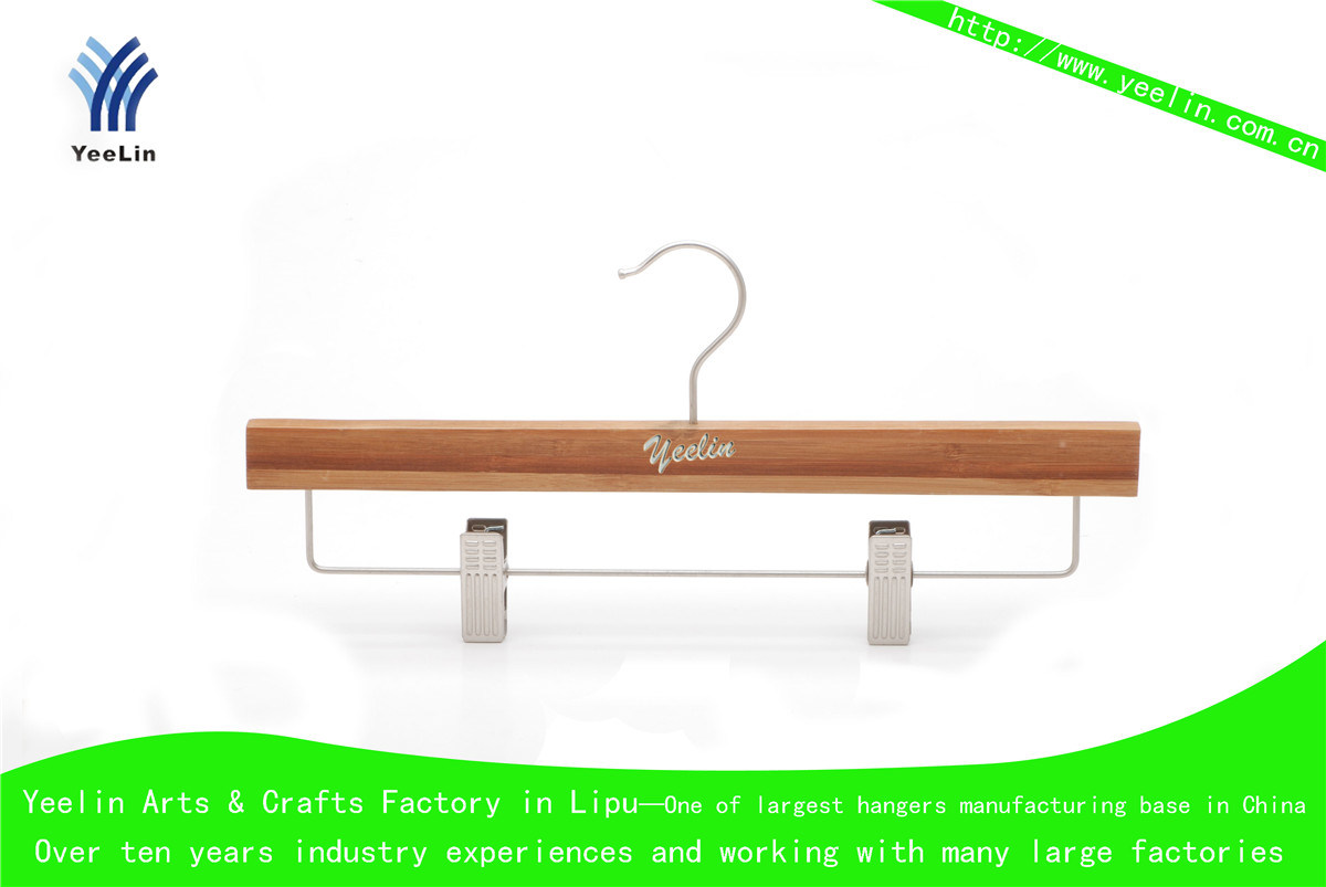 High Quality, Cheap Price, Pants or Skirts or Trousers Bamboo Hanger Ylbm33512-Ntls1 for Supermarket, Wholesaler with Shiny Chrome Hook