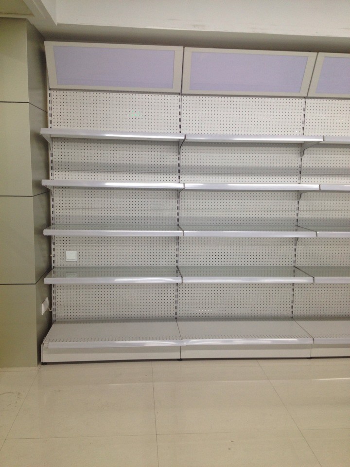 Supermarket Steel Shelf with Back Hole Panel and Light Box