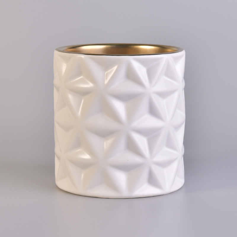 Matte White Glazing Exterior Gold Interior Ceramic Candle Holders