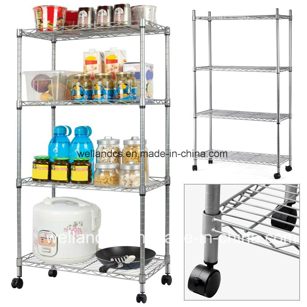 Portable 4 Tiers Light Duty Chrome Wire Shelving for Kitchen