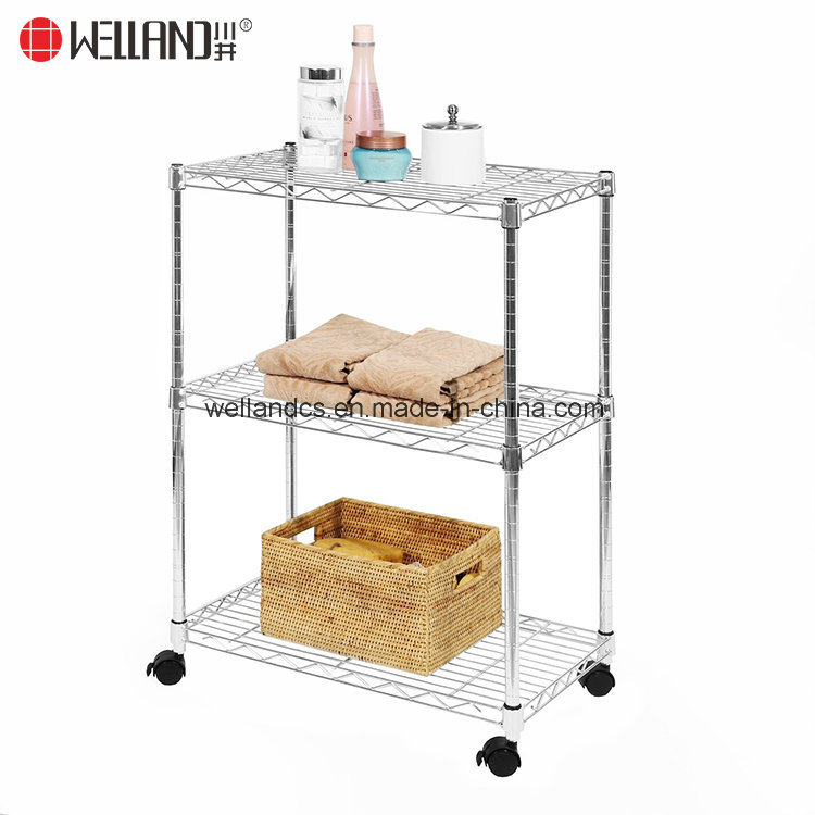 Collapsible 3-Tier Wire Steel Storage Shelving Adjustable Bathroom Rack Shelf with 1.5