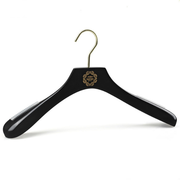 Pretty Glossy Black Lady Wooden Hanger with Foam Strip