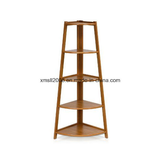 5-Tiers Corner Ladder Wood Display Rack with Ce