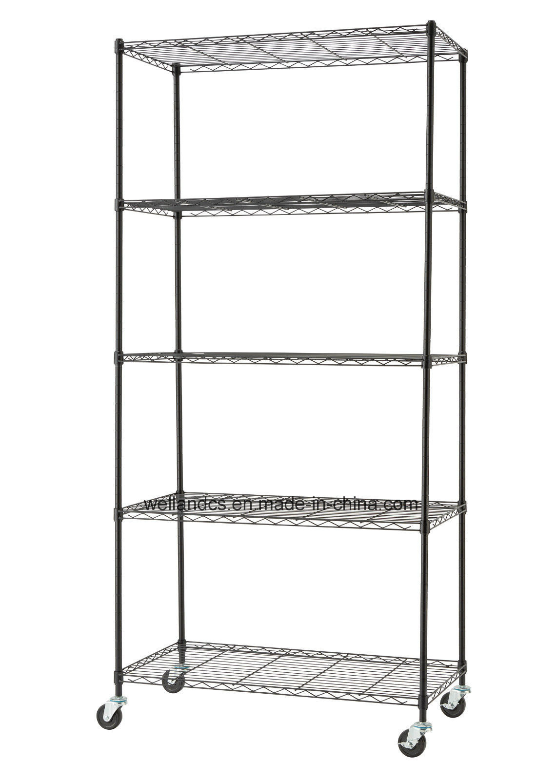 Multi-Purpose 5 Tiers Light Duty NSF Adjustable Metal Storage Rack Shelving on Wheels