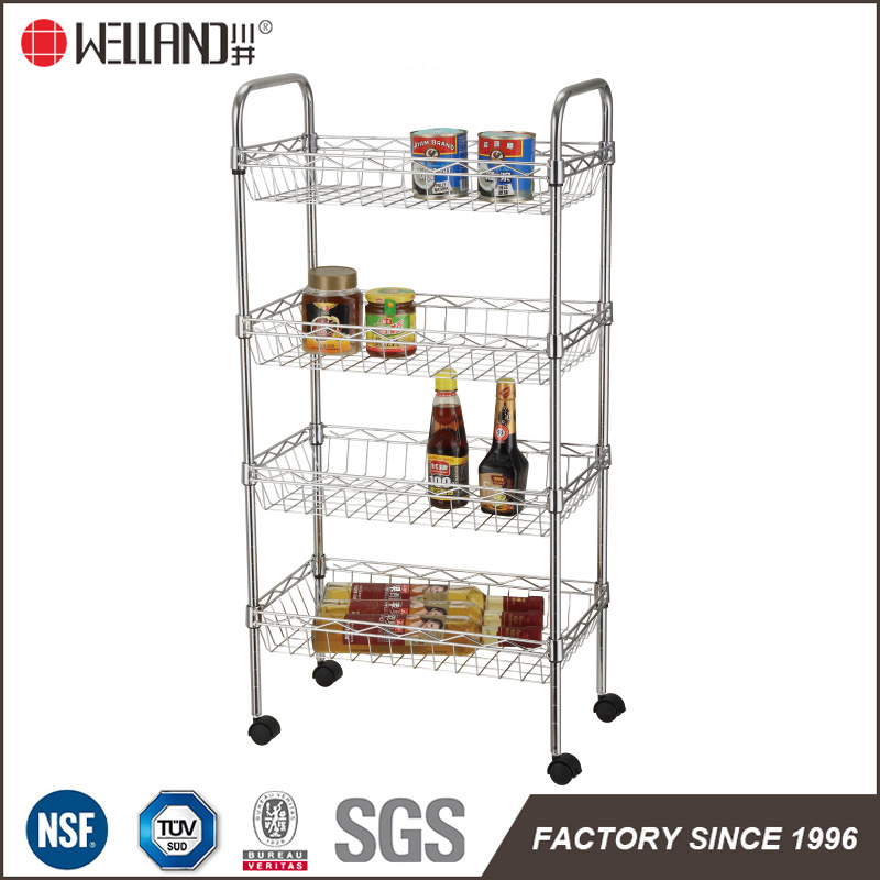 NSF Approval Chrome Metal Wire Kitchen Basket Rack Trolley