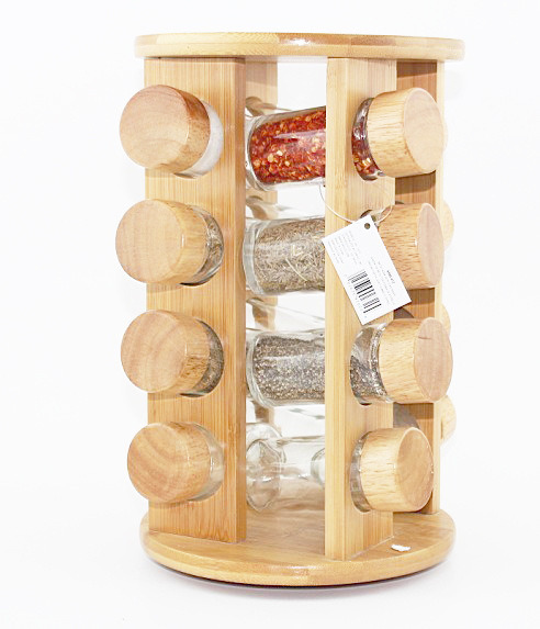 Eco Friendly Kitchen Spice Ceramic Jars Set Bamboo Rack