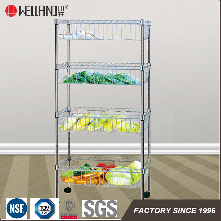 Multi-Functional Chrome Plate NSF Approved Metal Wire Kitchen Basket Rack Trolley with Nylon Wheels