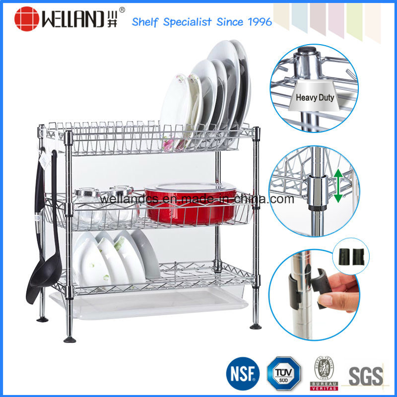 DIY Chrome Plated Steel Wire Kitchen Corner Dish Drying Rack