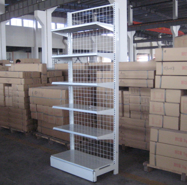 New Design Supermarket Mesh Back Shelf with Guardrail