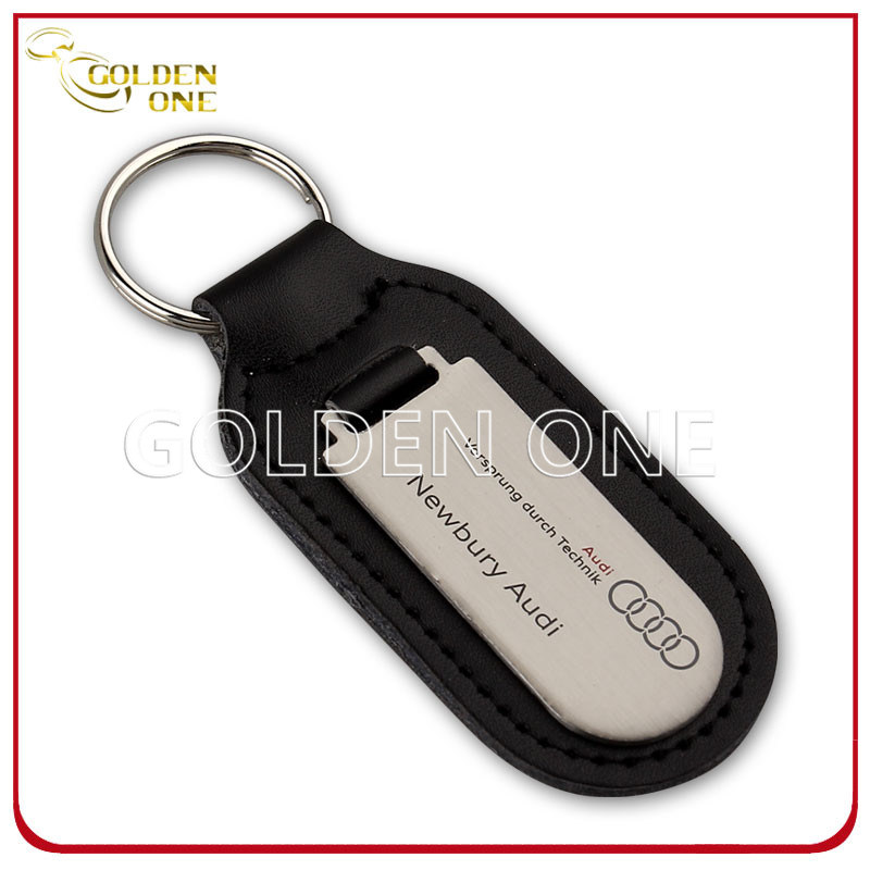 High Quality Steel Brushed Finish Epoxy Leather Keychain