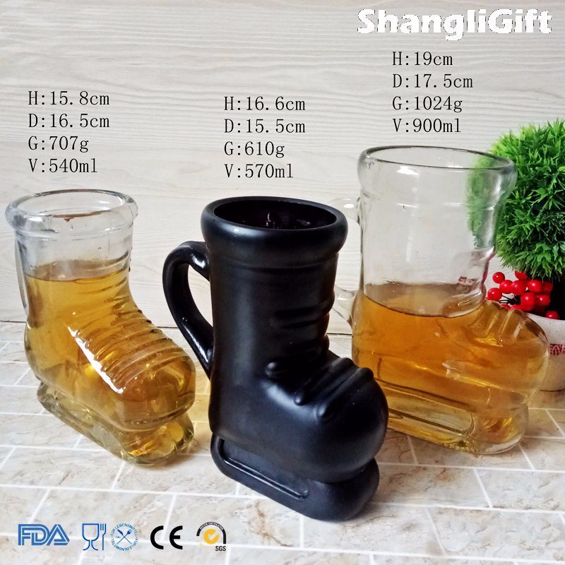 Wholesale 32oz Boot Shape Glass Cup with Handle Manufacturer