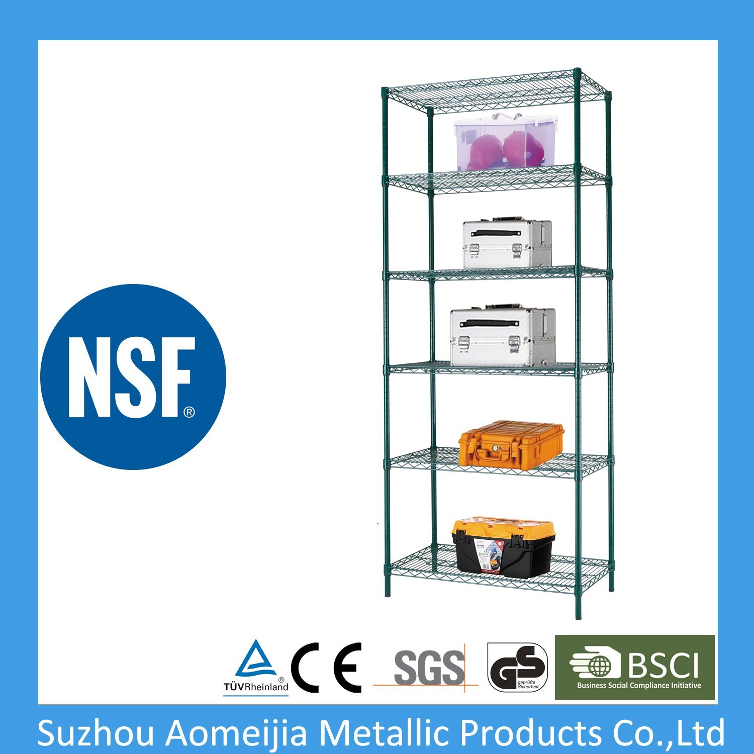 Multi-Purpose 6 Tiers Epoxy Black Steel Storage Wire Rack with Wheels