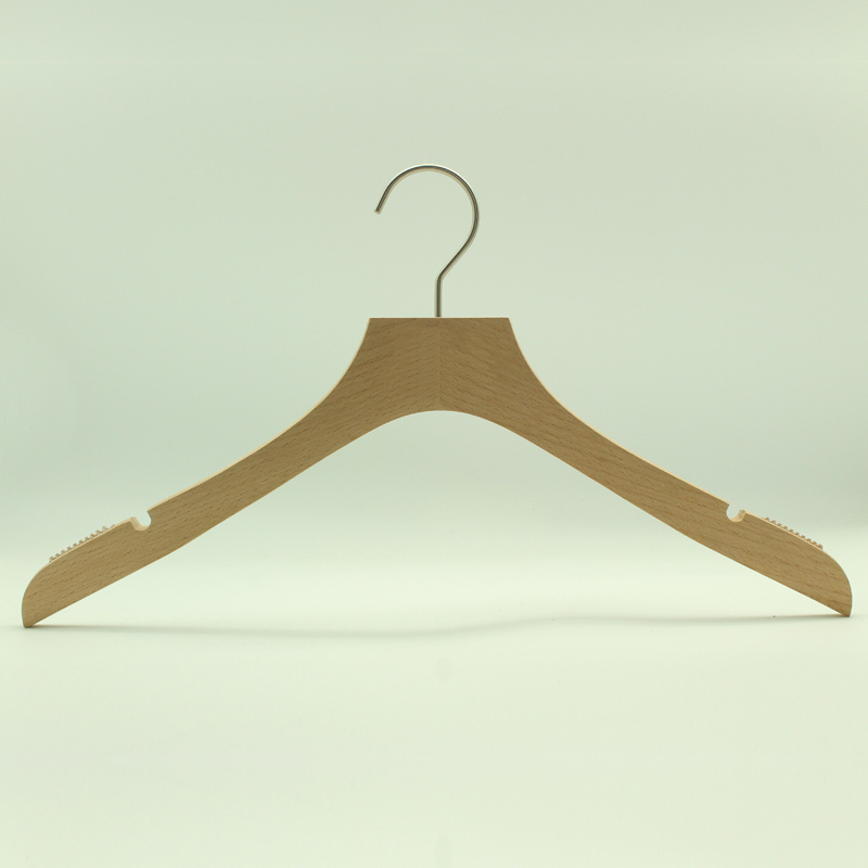 Natural Beech Wood Clothes Hanger, Top Clothes Hanger Anti-Slip Notch and Rubber