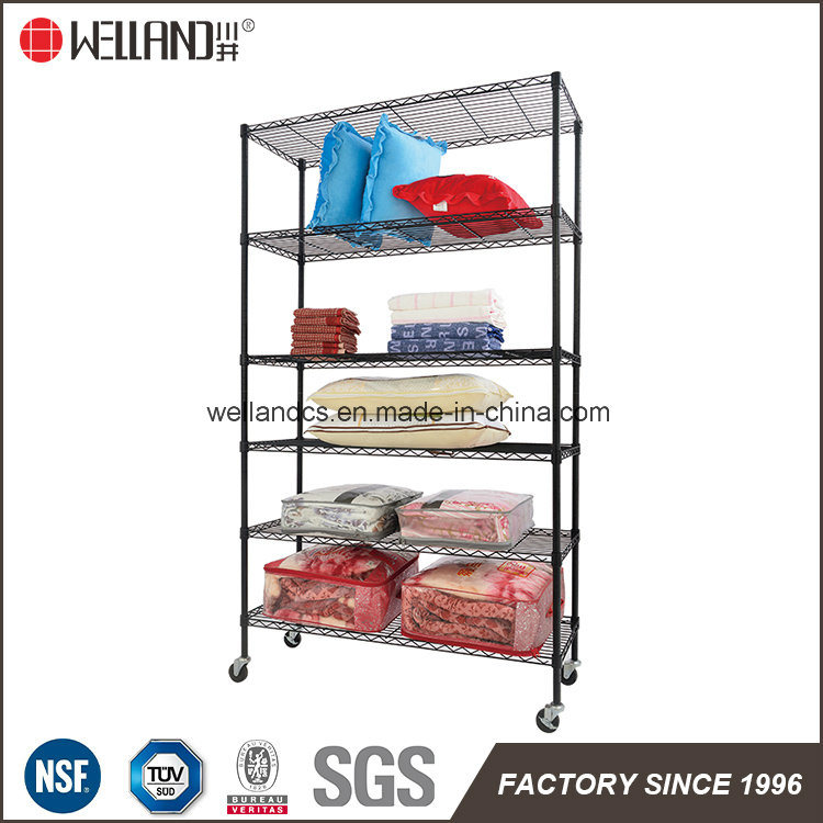 Rolling 6 Shelf Adjustable Black Steel Wire Storage Shelving Rack Hot Sale for South Africa