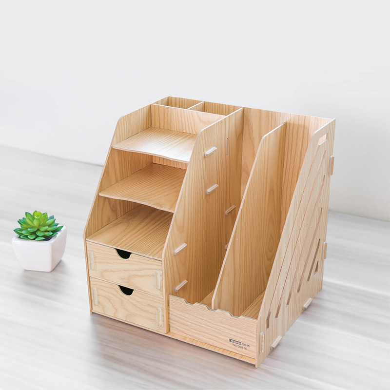 Wooden DIY Office Stationery Organizer with Drawers and File Box