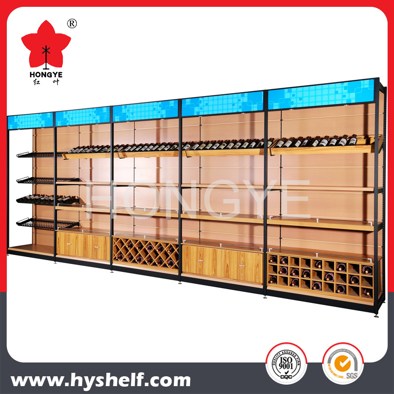 Wooden and Metal Wine Supermarket Display Shelf