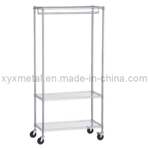 Chromed Steel Rolling Metal Garment Rack Wire Shelf