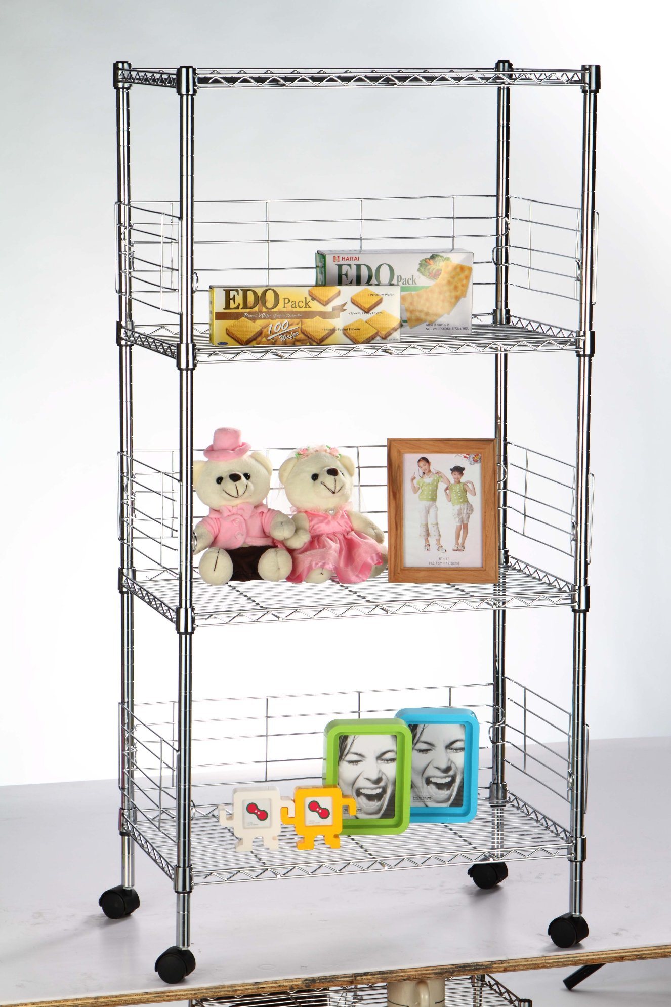 Steel Supermarket Rack Kitchen Wire Shelves with Caster