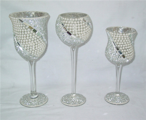 Set 3 Stemmed Mosaic Glass Votive Candle Holder Wedding