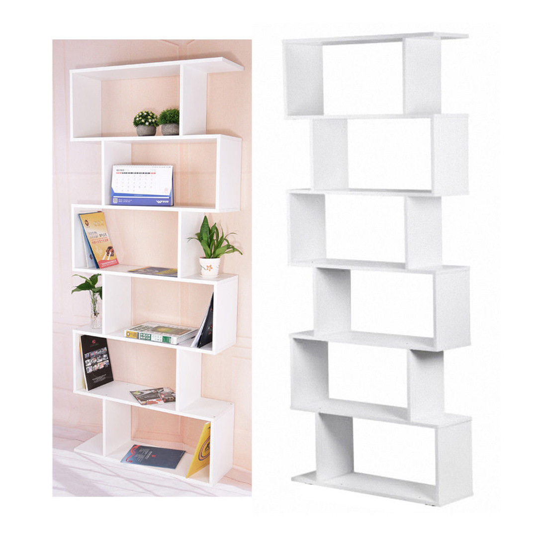 6 Tier S Shape Bookshelf Bookcase Display Unit Divider Storage