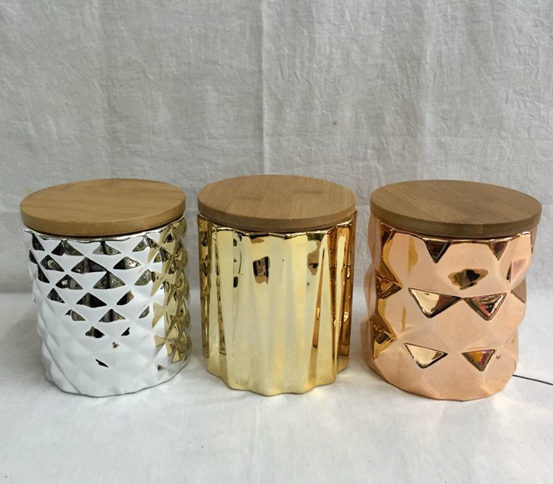 Hot Sale Gold Color Ceramic Candle Holder with Lid