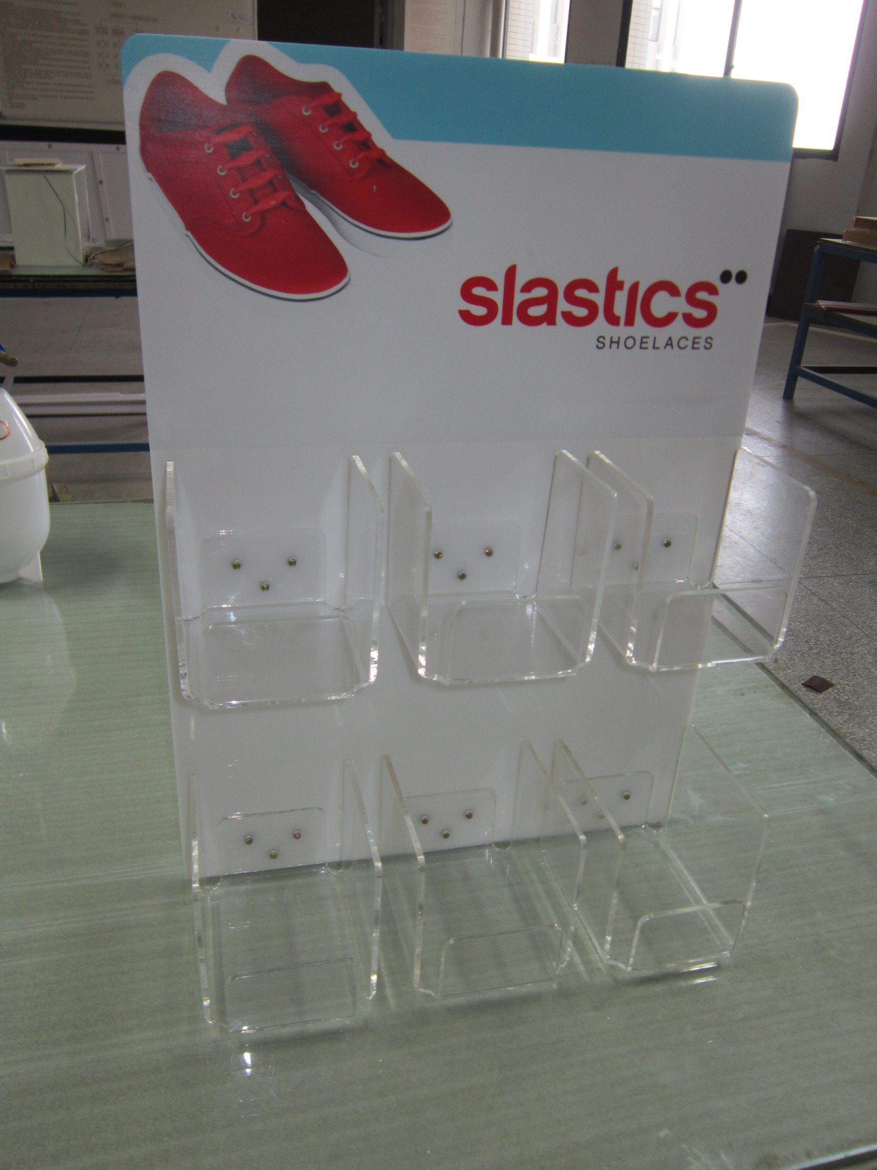 Shoelace Acrylic Display Stand on Table