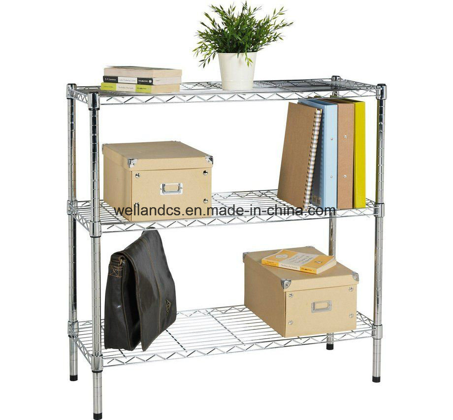 Office File Storage Chrome Plated 3 Layers Steel Wire Shelf Shelving Rack