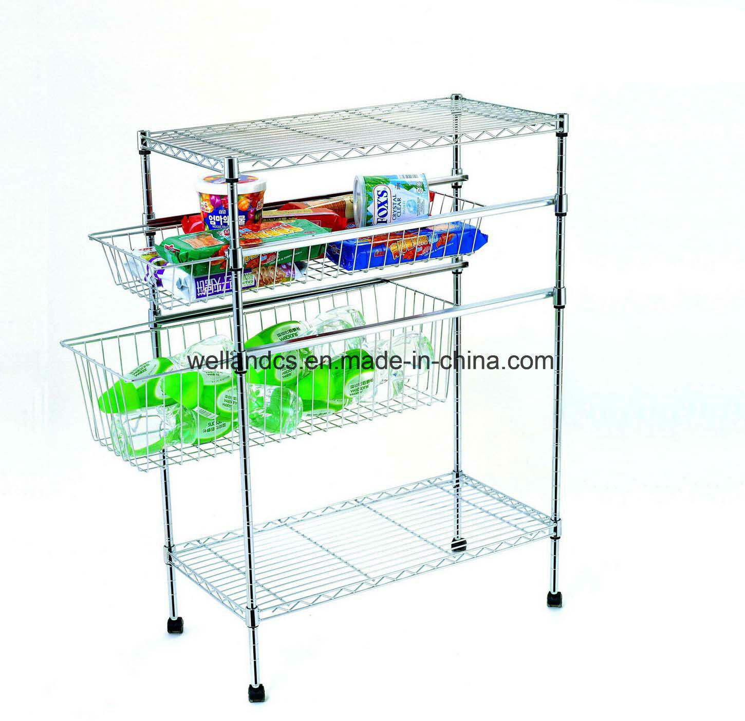 Multi-Functional Adjustable Chrome Fruit and Vegetable Storage Trolley Rack (CJ-C1116)