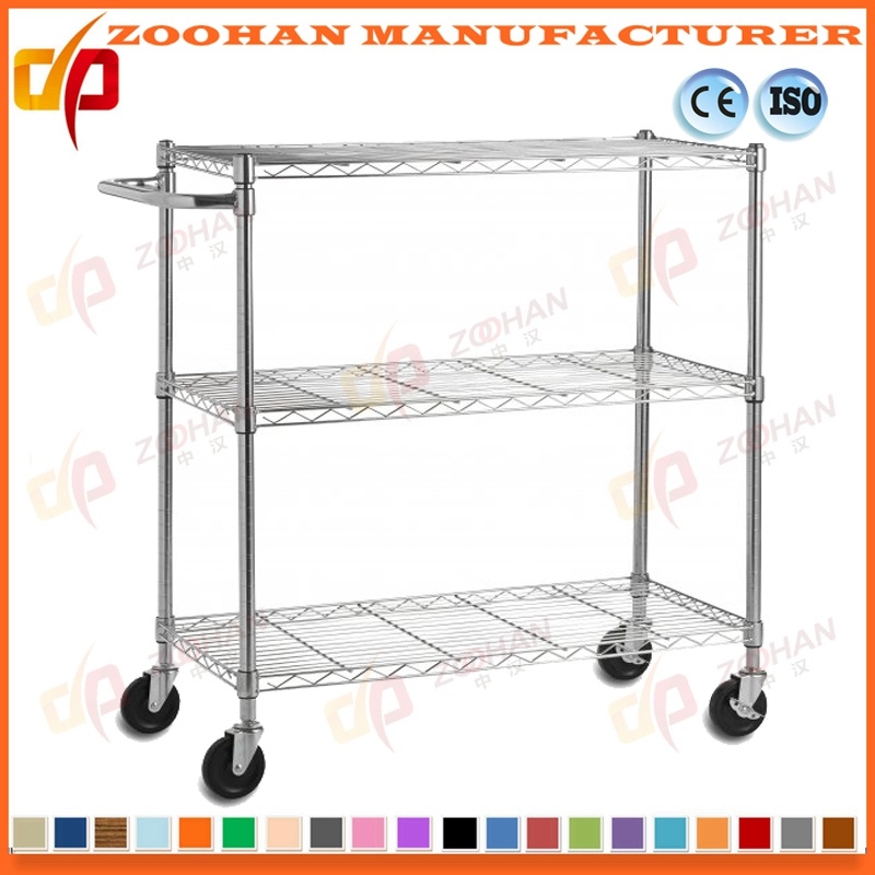 Steel Chrome Restaurant Kitchen Storage Garage Wire Shelving Cart (Zhw117)