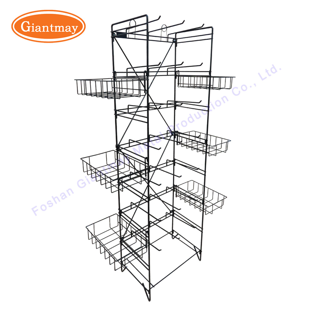 Folding Metal Wire Snack Basket Display Rack Shelf for Hanging Items