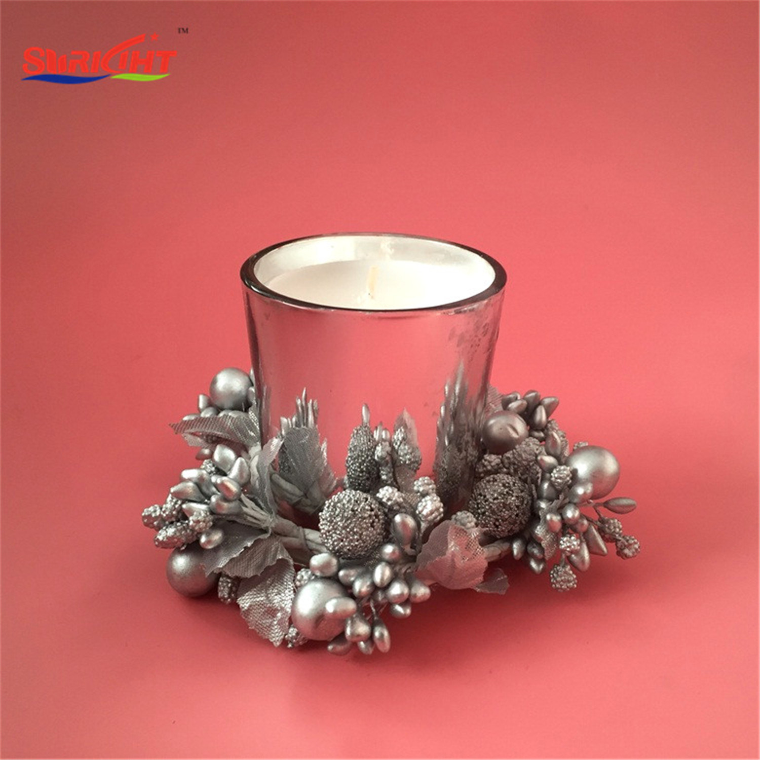 Silver Electroplating Laurel Pineapple Decoration Glass Candle for Christmas