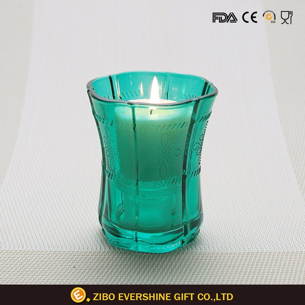 Waisted Shape Colored Glass Candle Holder