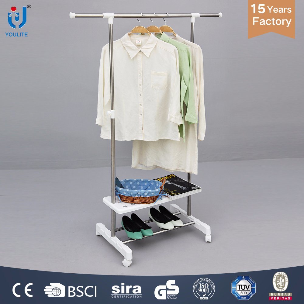 Single-Pole Telescopic Clothes Hanger with Plastic Shelf