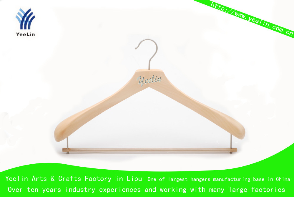 Natural Wooden Coat Hanger with Non Slip Round Bar (YLWD283H-NTL1)