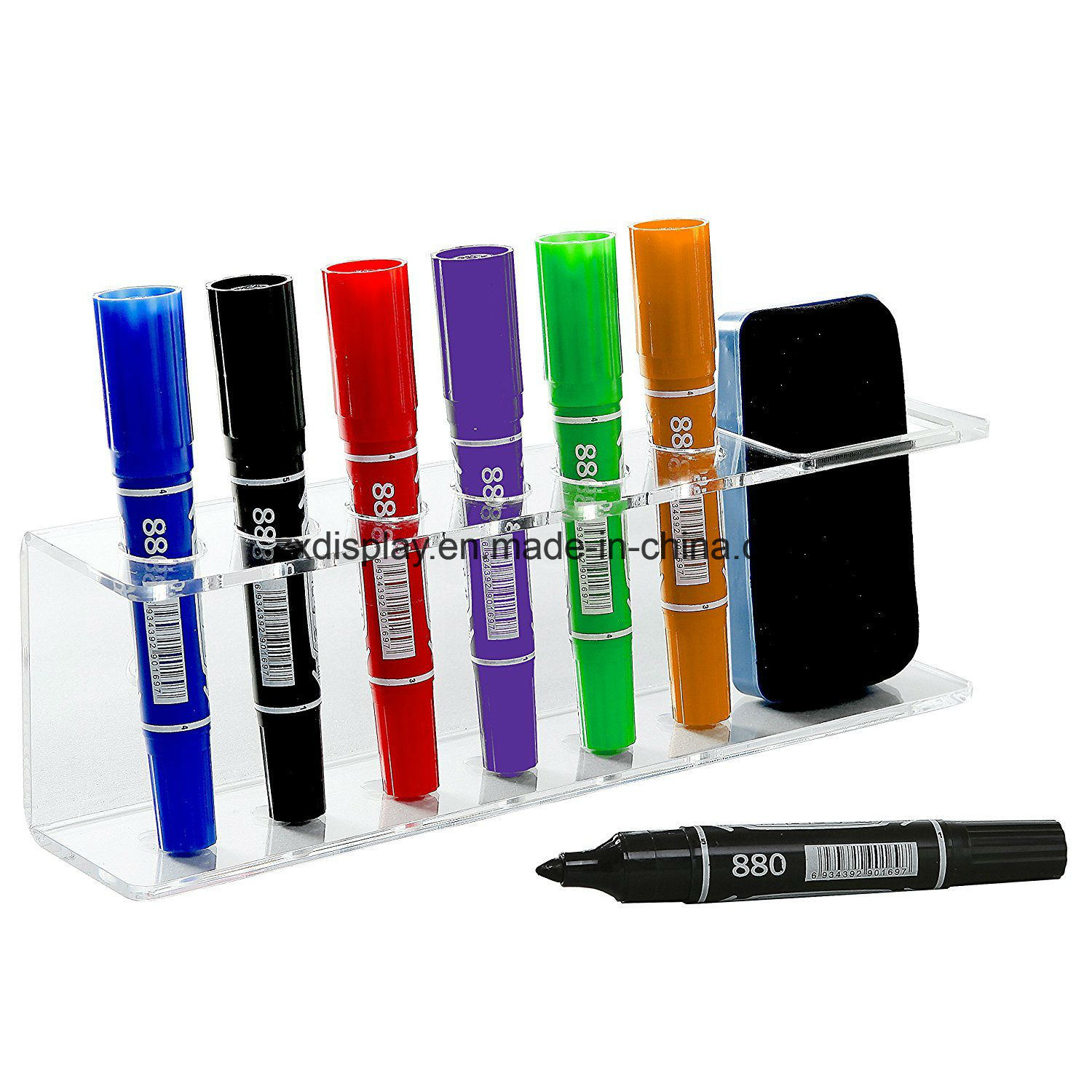 Clear Acrylic Wall Mountable 6 Slot Dry Erase Marker & Eraser Holder Organizer Rack