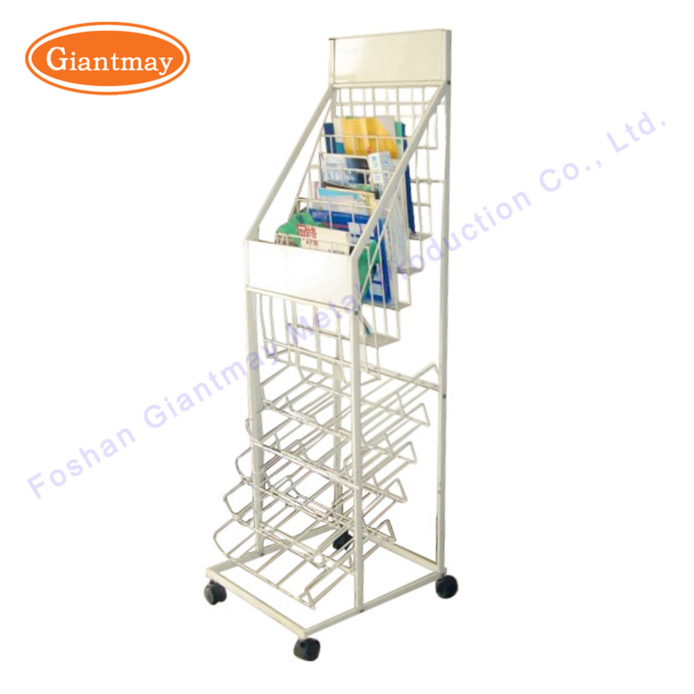 Durable Metal Floor Standing Iron Book Holder Shelf Storage Display Rack