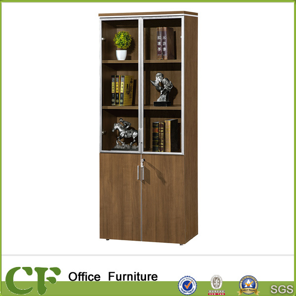 Office Clear Glass Doors Wood High Filing Cabinet